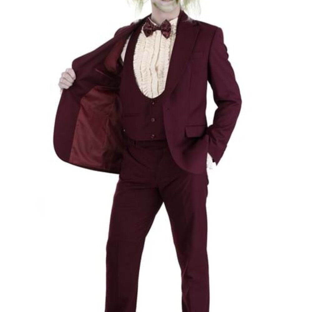 Beetlejuice‎ Maroon 3 Piece Tuxedo Pants Vest & Jacket 40R Medium 33W NWT